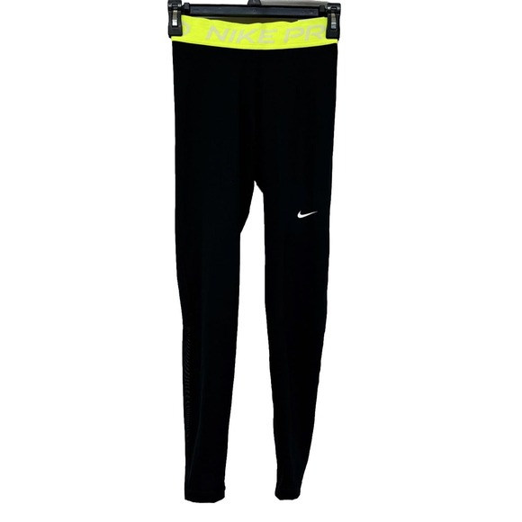 Women’s Sz XS Nike Pro Ankle Tights. Black/Neon Yellow. Vented On Back Legs. - Picture 1 of 7